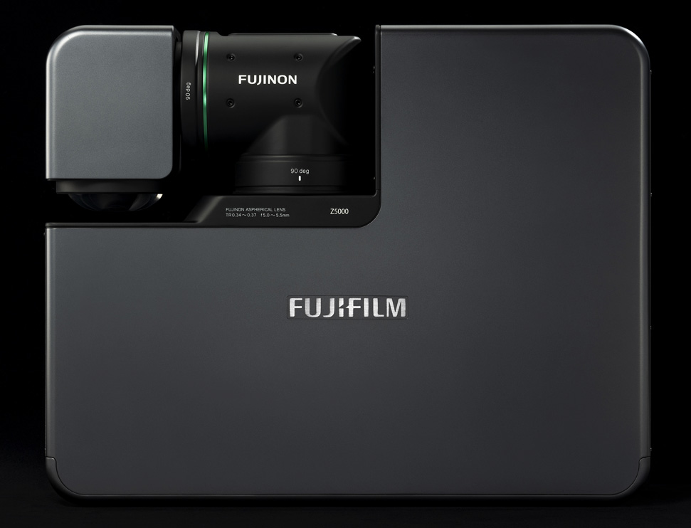 [photo] Top of FP-Z5000 in compact position with projector lens swiveled closed